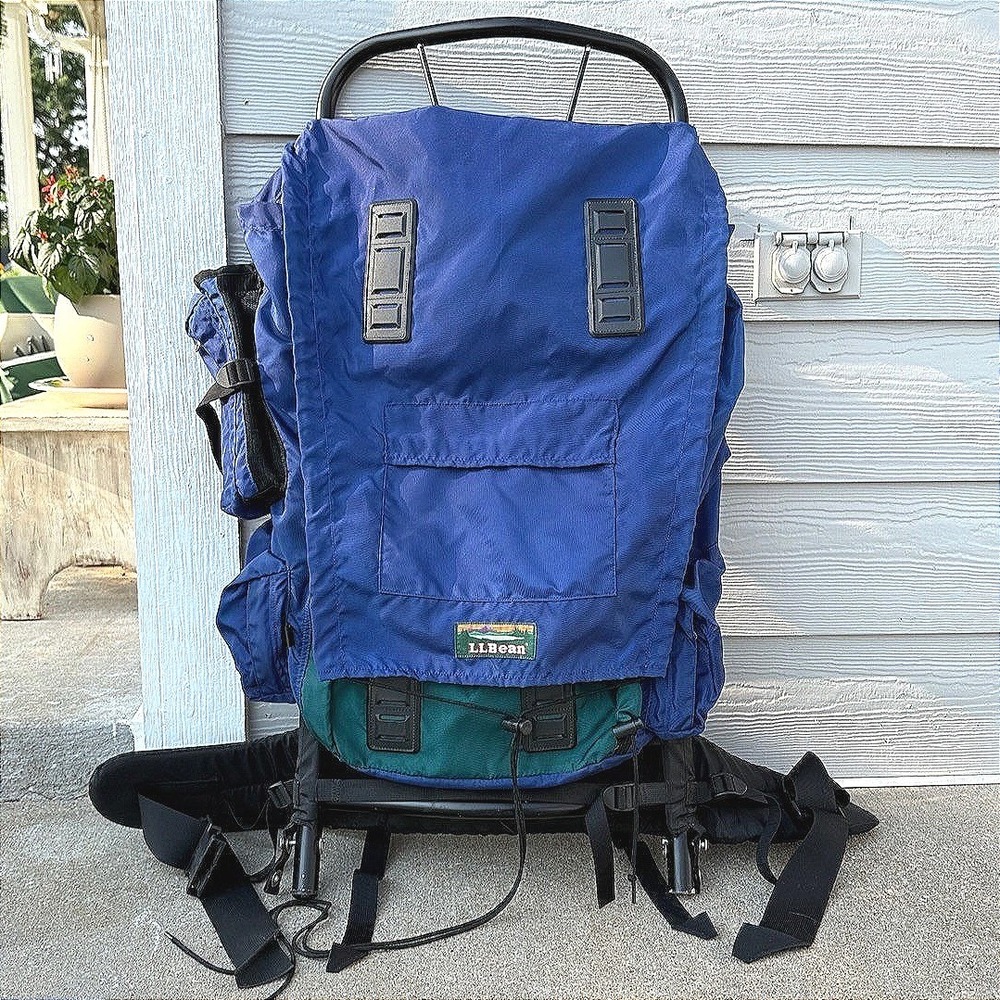 Vintage LL Bean Junior External Frame Hiking Camping Backpack Logo Teal Blue 80s